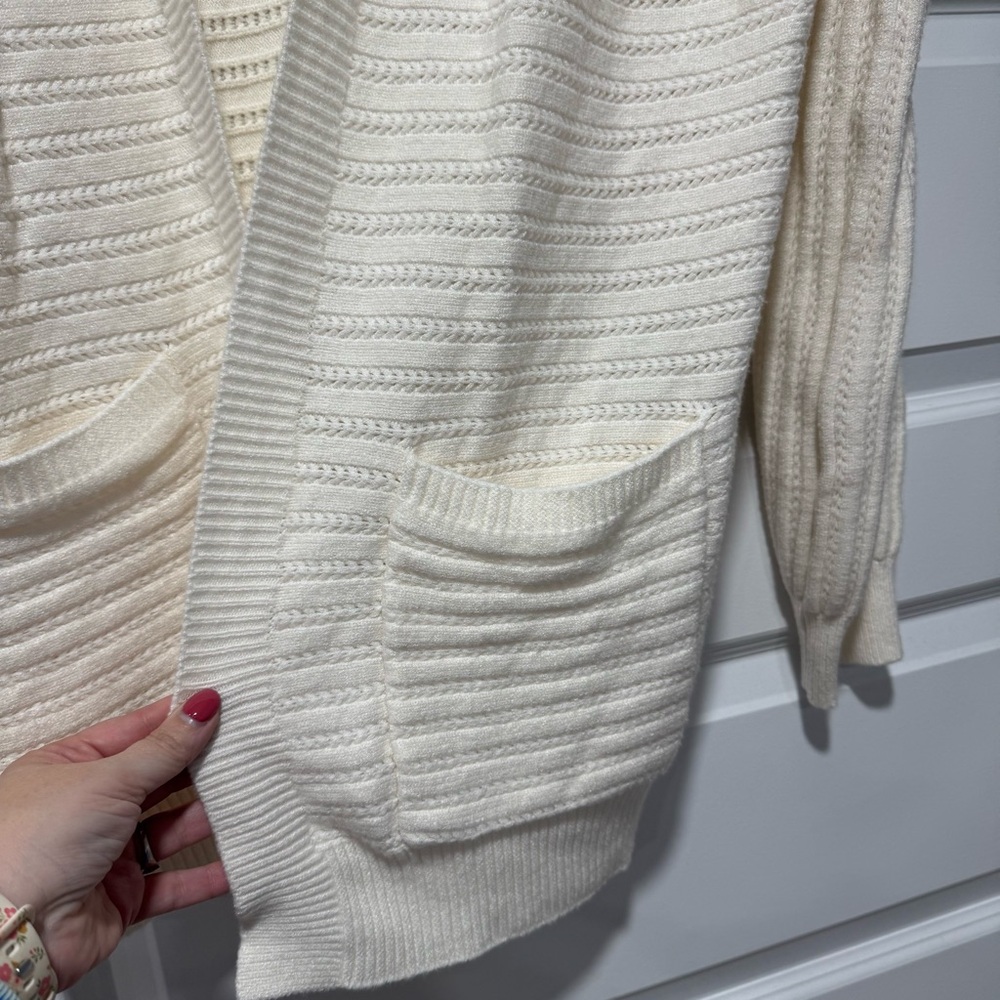 Cream Open-Front Cardigan - Picture 4 of 8